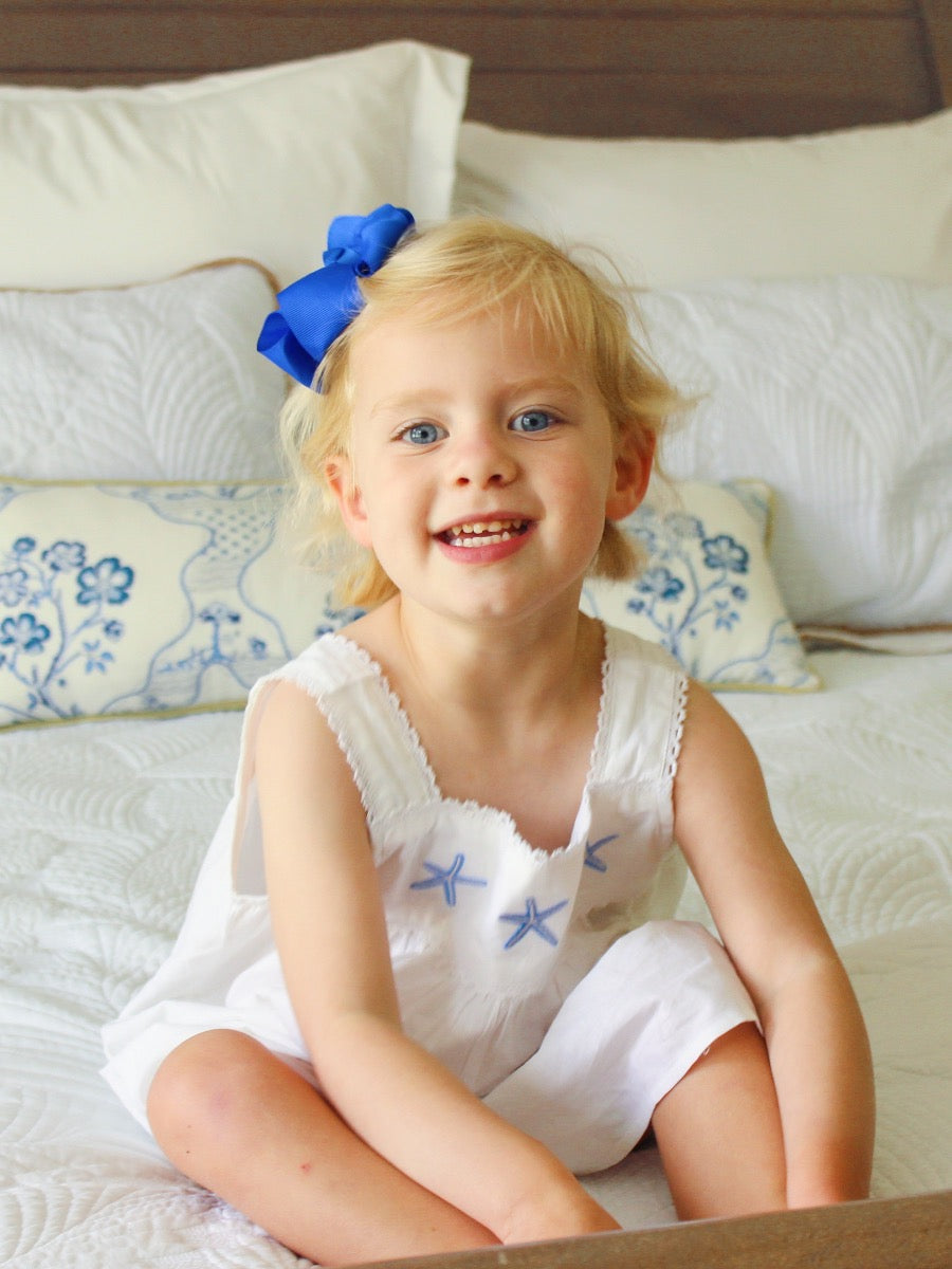 Starfish (Girls) White Cotton Dress, Embroidered