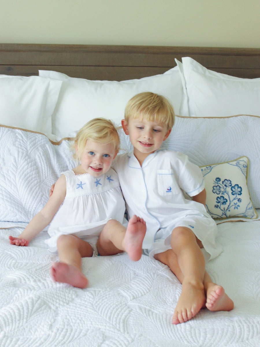 Starfish (Girls) White Cotton Dress, Embroidered