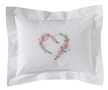 Boudoir Pillow Cover, Embroidered with Hem Stitch