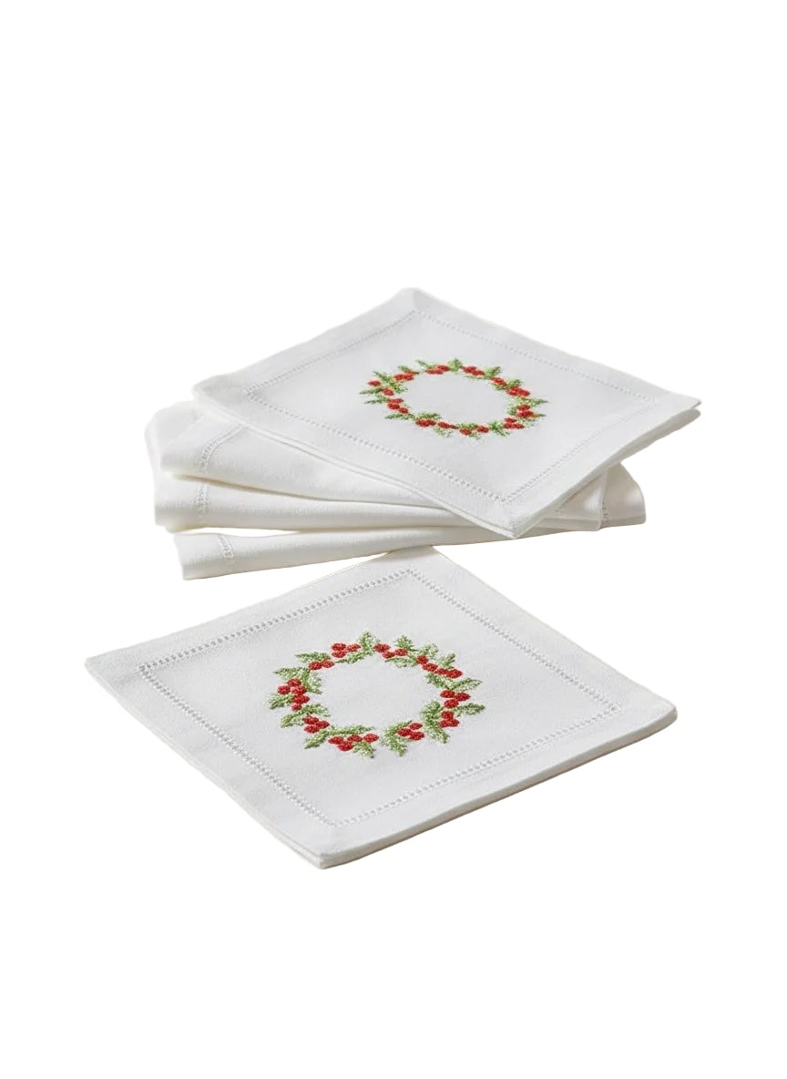 Christmas Berry Wreath Cocktail & Dinner Napkin Bundle - Save 10%