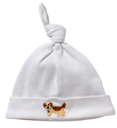 Knotted Baby Hat, Combed Cotton, Embroidered