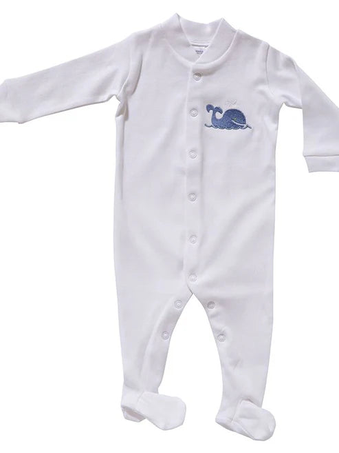 Baby Footie, Combed Cotton, Embroidered Splash Elephant