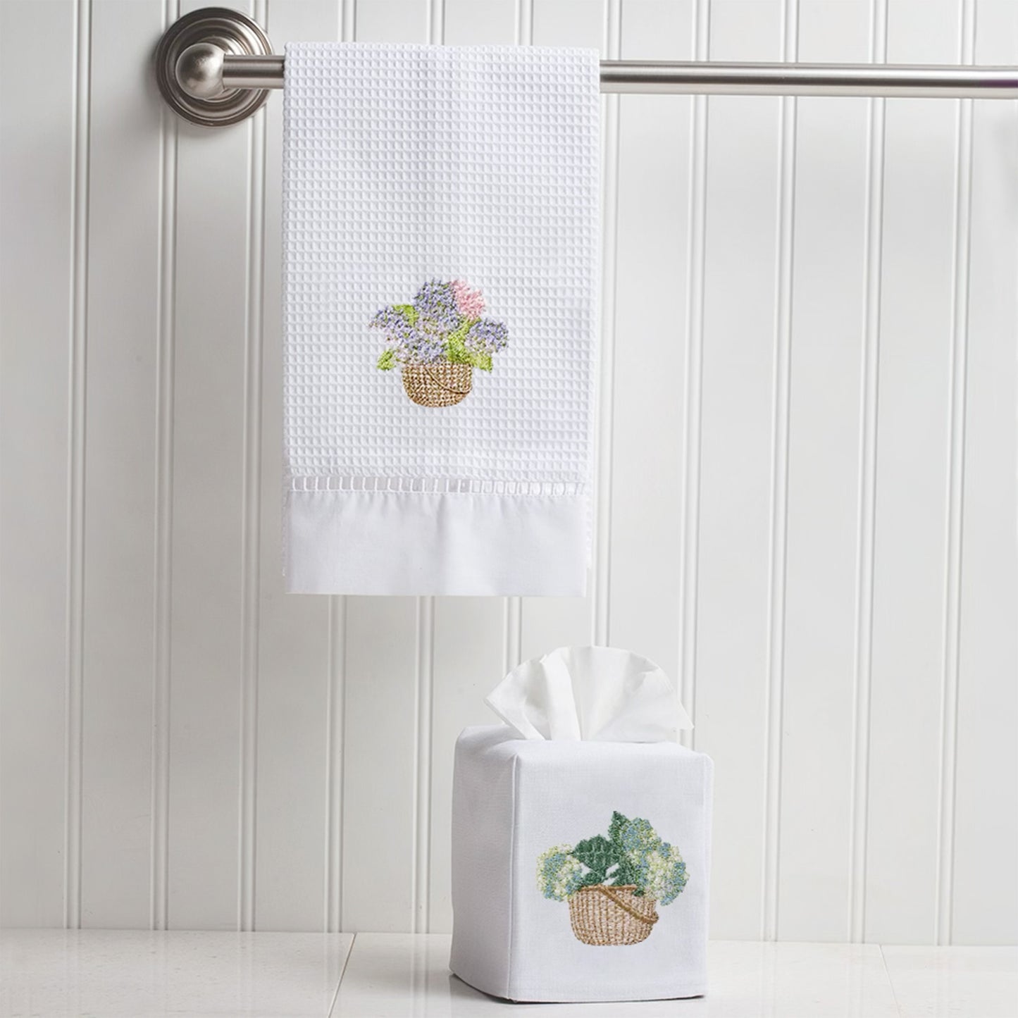 Tissue Box Cover, Hydrangea Basket (Cream/Blue)