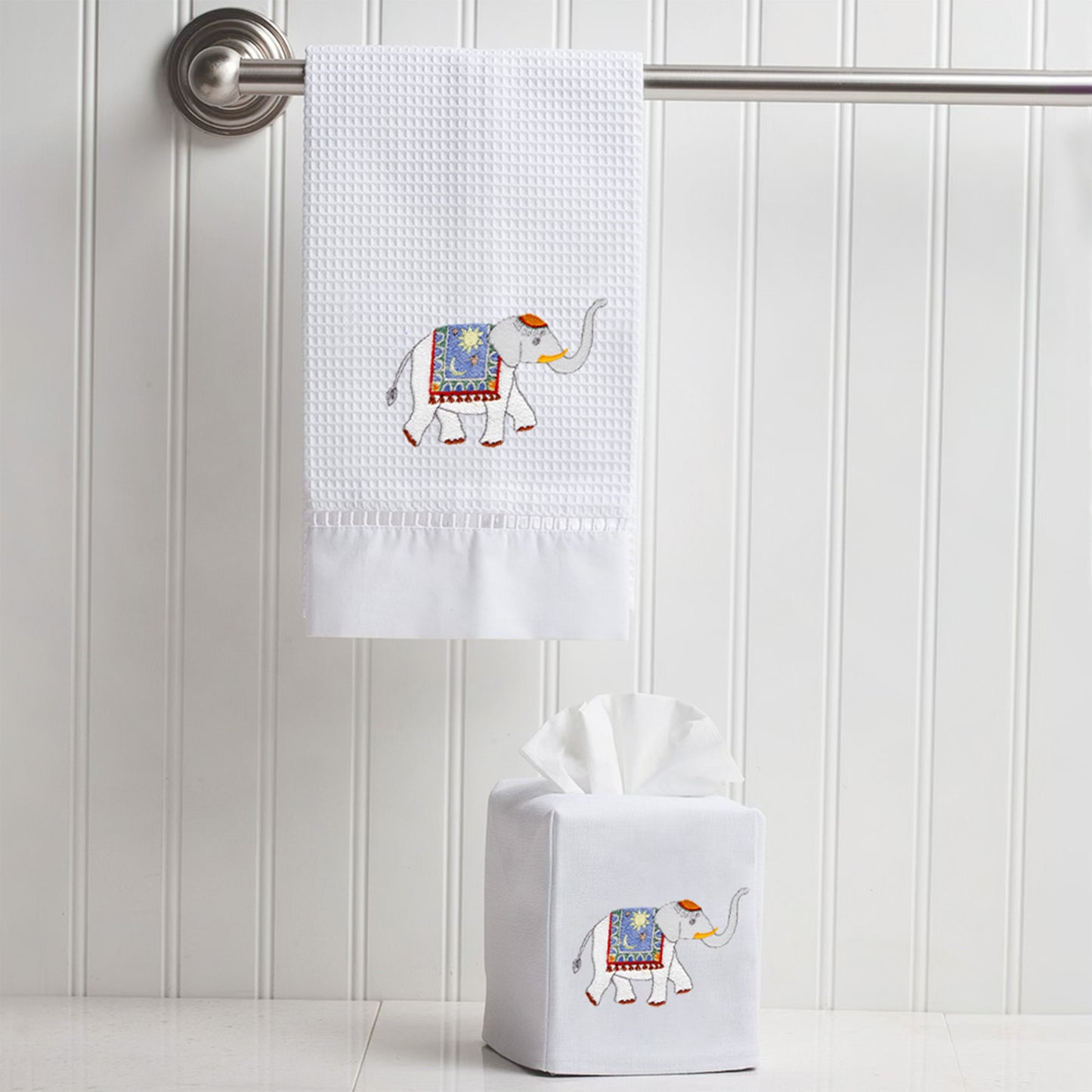 Guest Towel, Waffle Weave, Charming Elephant (Blue)