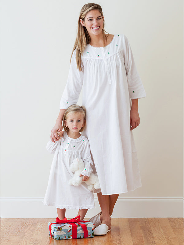 Christmas (Girls) White Cotton Dress, Embroidered