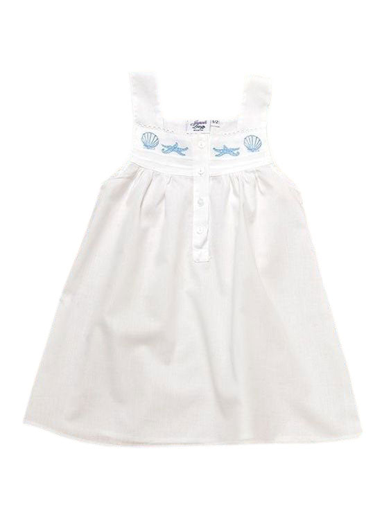Seaside White Cotton Dress, Embroidered