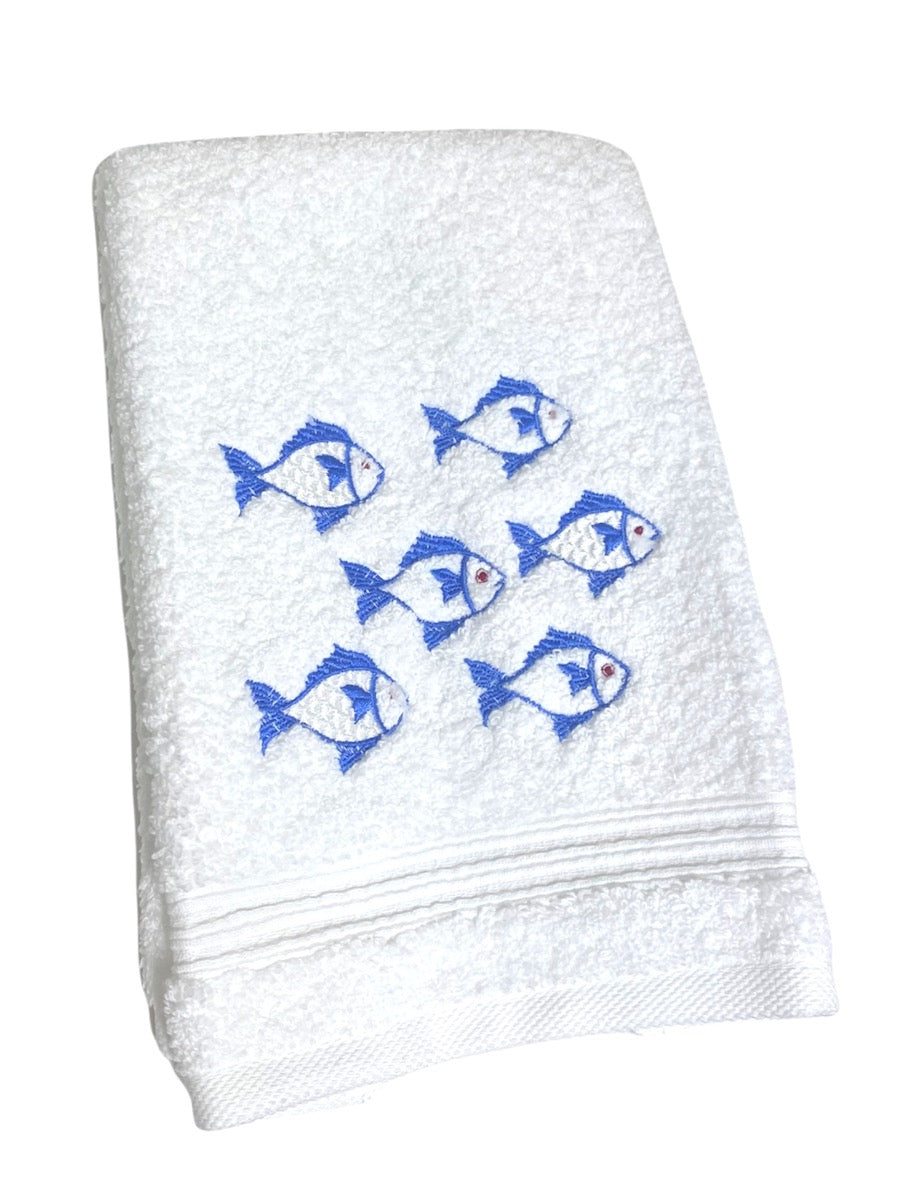Guest Towel, Terry, School of Fish (Blue)