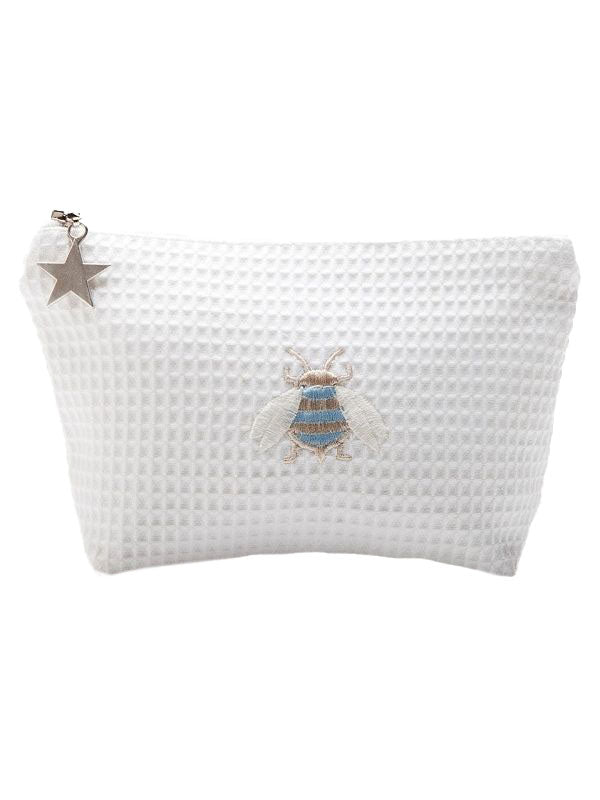 Cosmetic Bag (Small), Waffle Weave, Napoleon Bee (Duck Egg Blue)