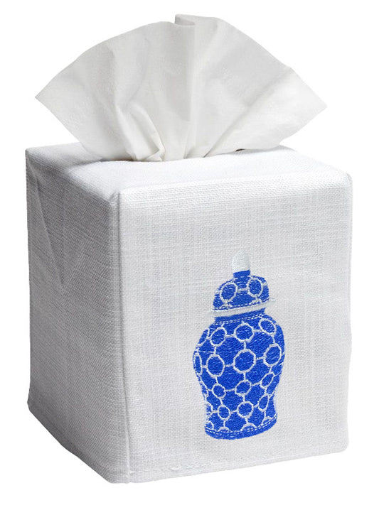 Tissue Box Cover, Ginger Jar Chain-Links (Blue)