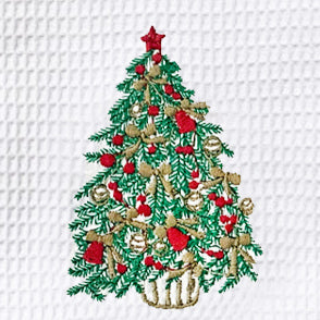 Guest Towel, Waffle Weave and Satin Trim, Christmas Tree