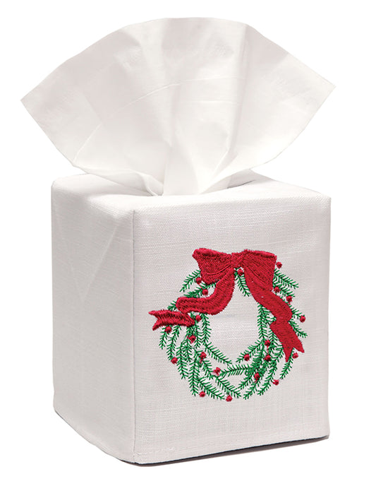 Tissue Box Cover, Christmas Wreath (Green)