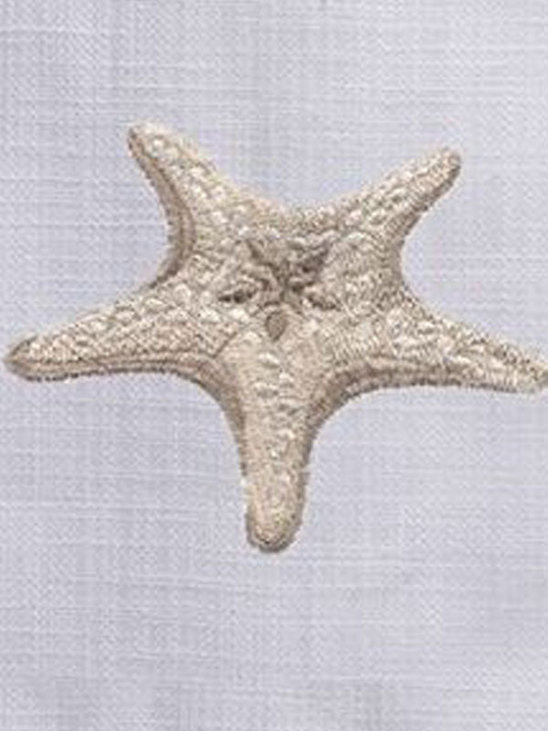 Guest Towel, White Linen/Cotton & Ladder Lace, Morning Starfish (Beige)