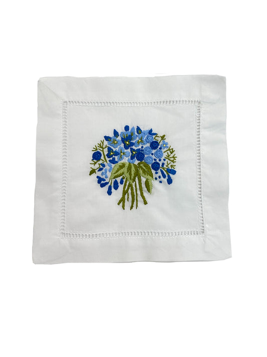 Cocktail Napkins, Floral Bouquet (Blue), Set of 4