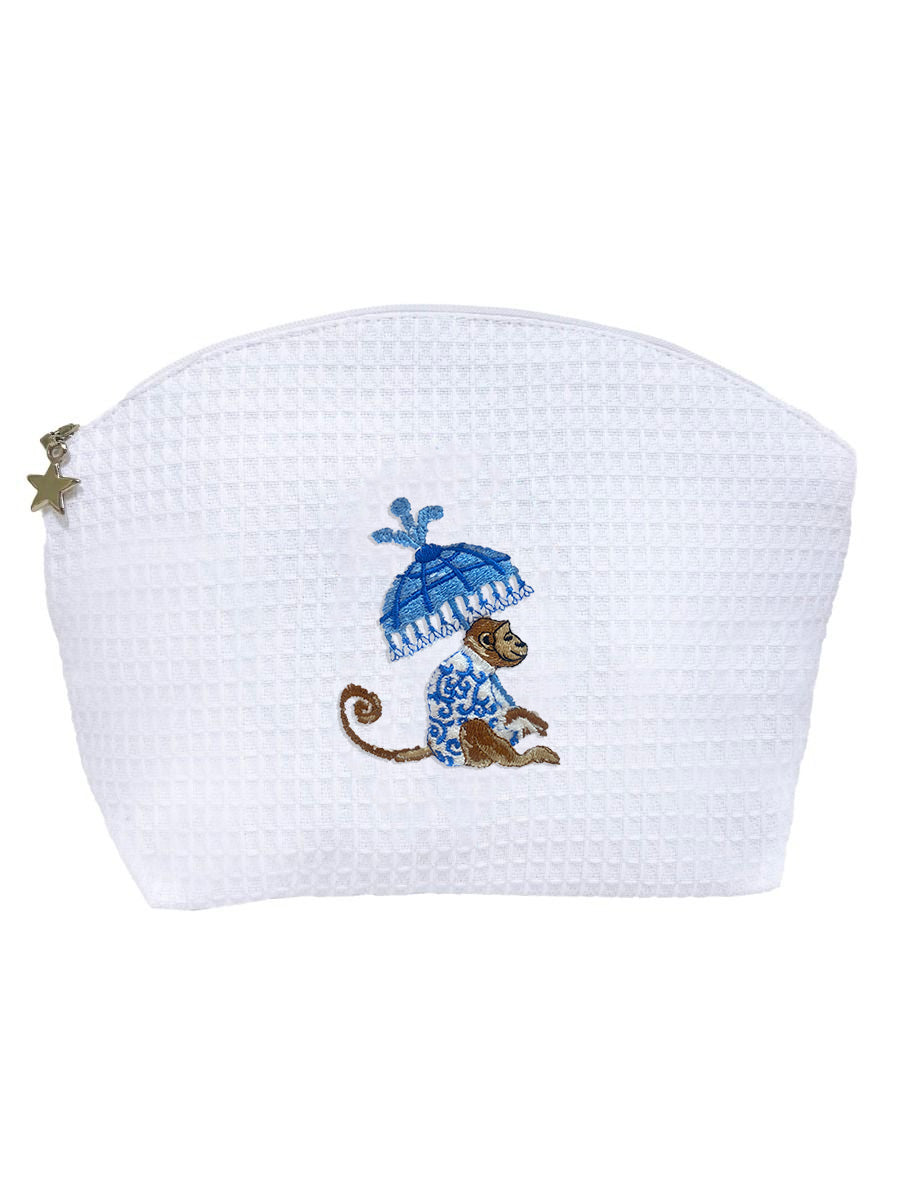 Cosmetic Bag (Medium), Monkey & Umbrella (Blue)