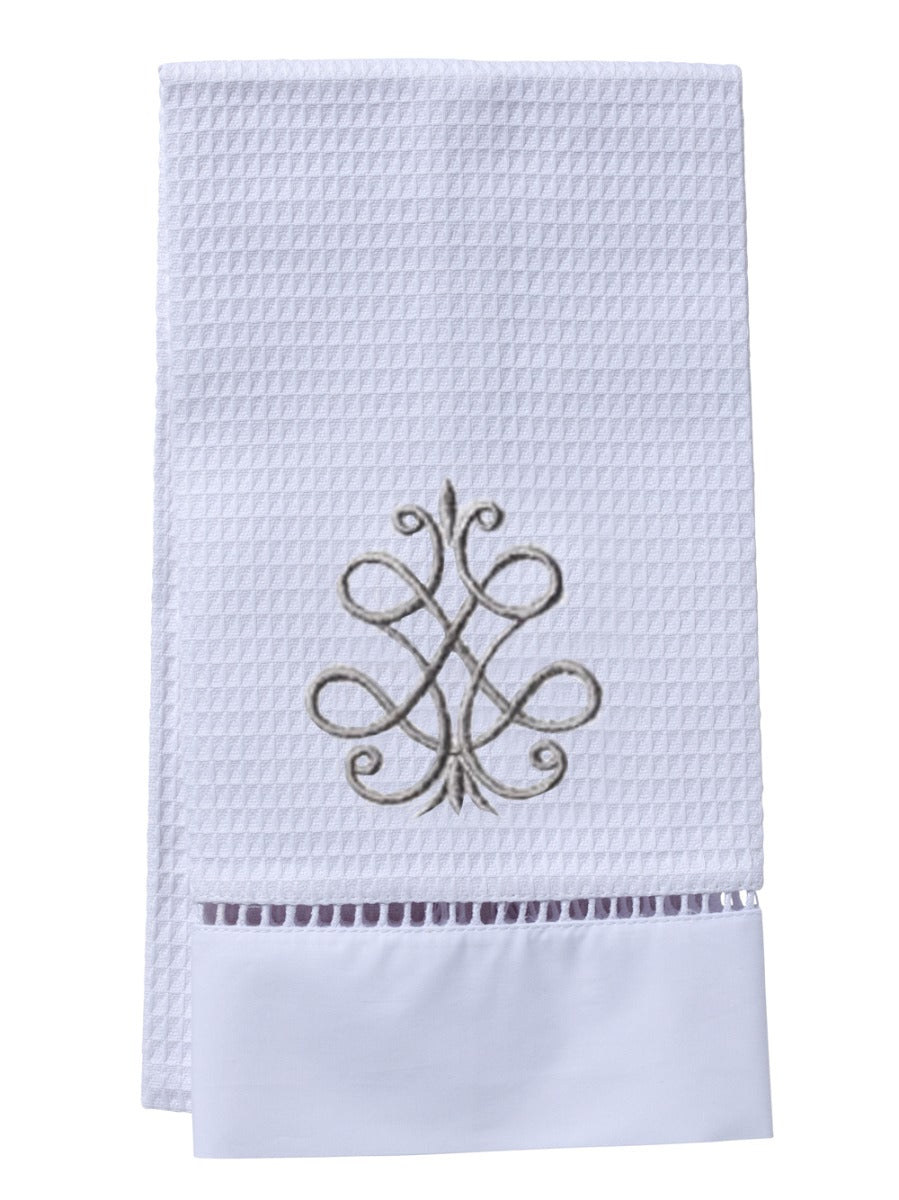 Guest Towel, Waffle Weave, French Scroll (Pewter)