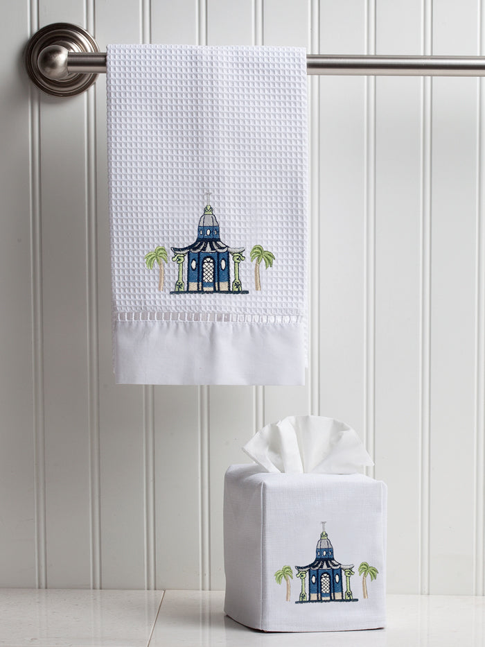 Tissue Box Cover, Pagoda & Palm Trees