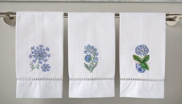 Guest Towel, Waffle Weave, Fleur (Blue)