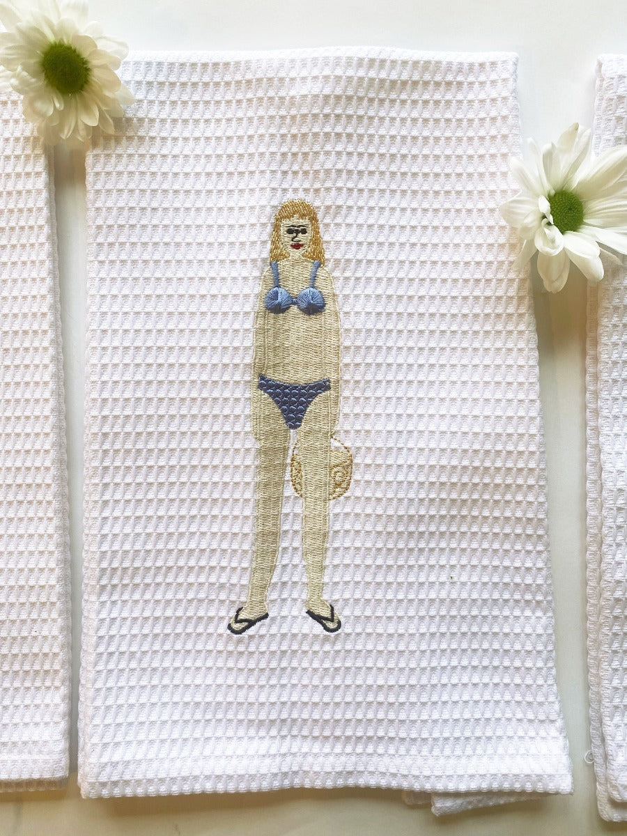 Guest Towel, Waffle Weave, Bikini Girl (Blue)