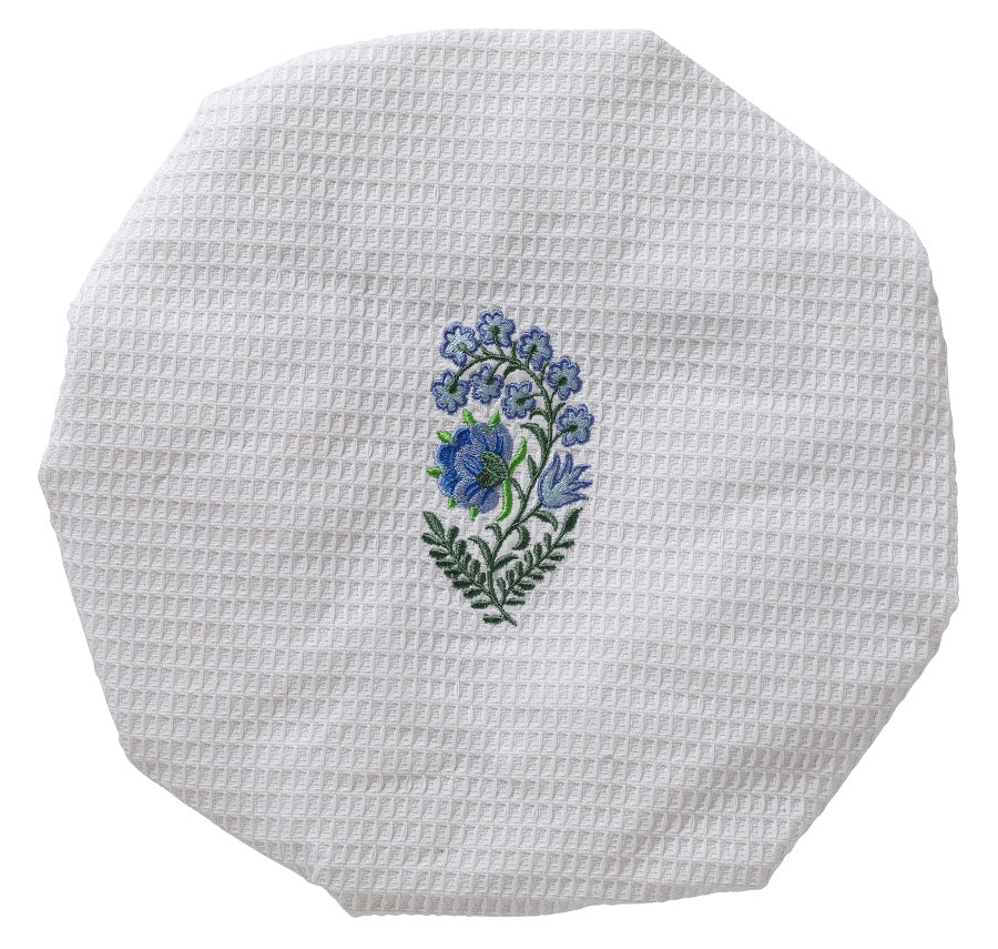 Shower Cap, Waffle Weave, Fleur (Blue)