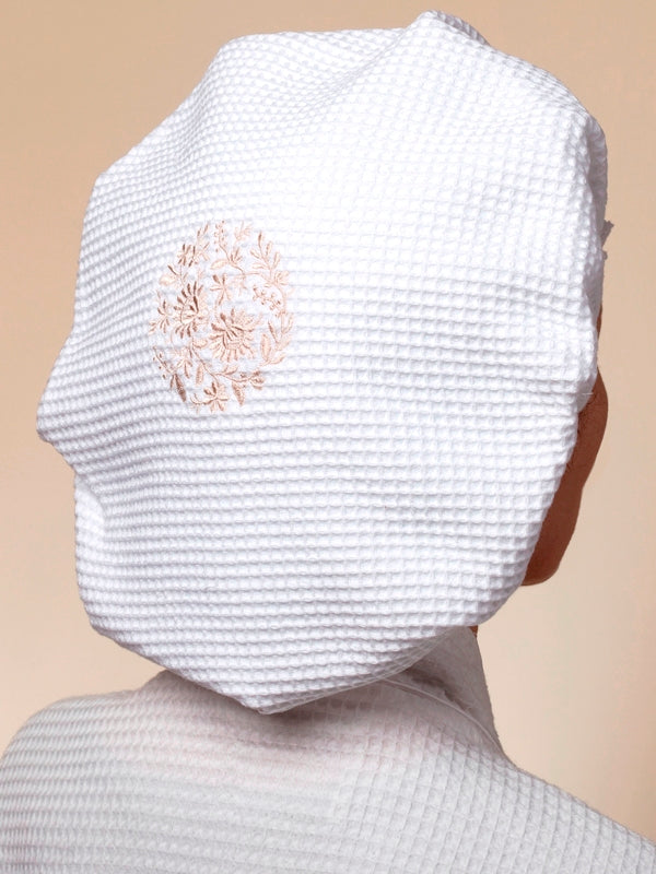 Shower Cap, Waffle Weave, Flower Wheel (Beige)