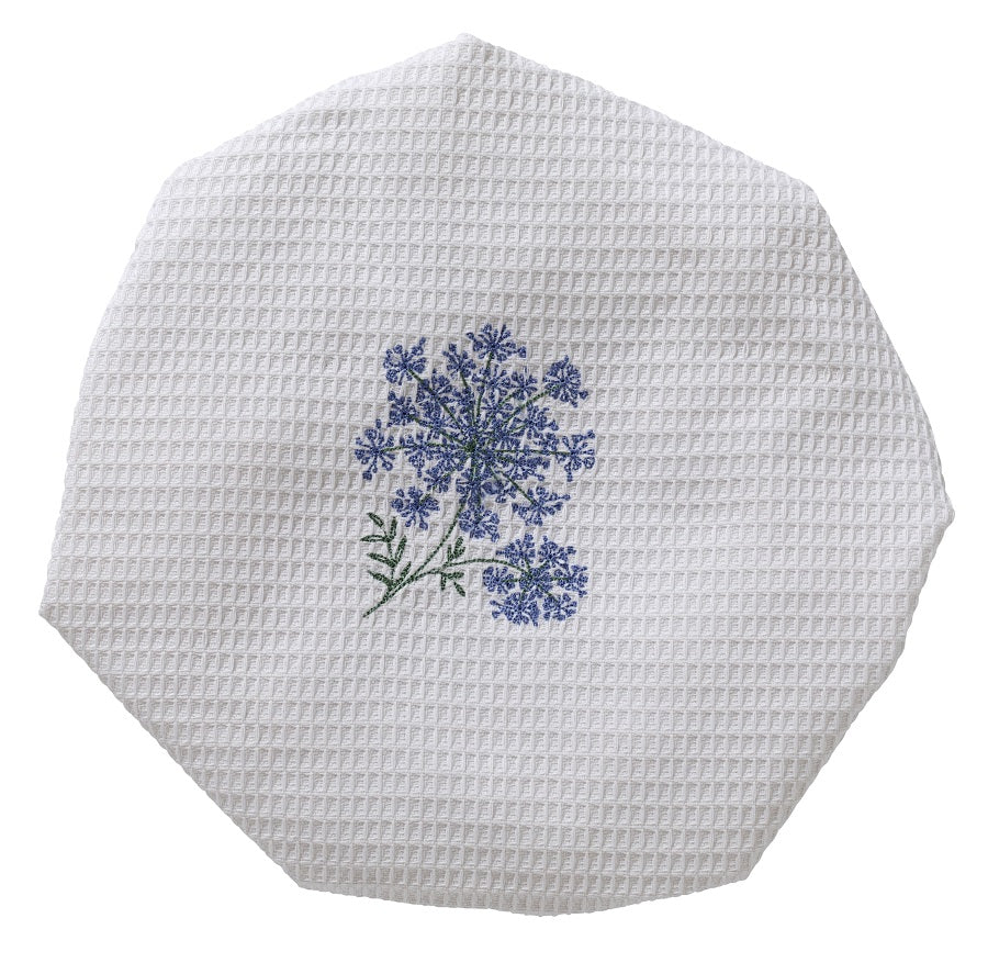 Shower Cap, Waffle Weave, Queen Anne's Lace (Blue)