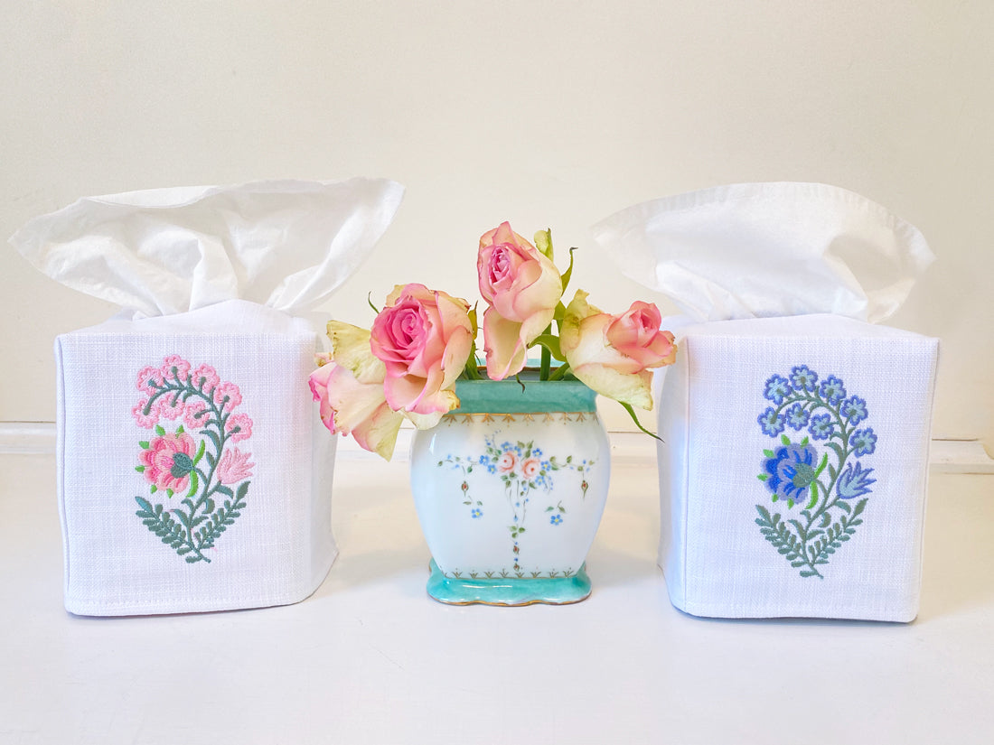 Tissue Box Cover, Fleur (Blue)
