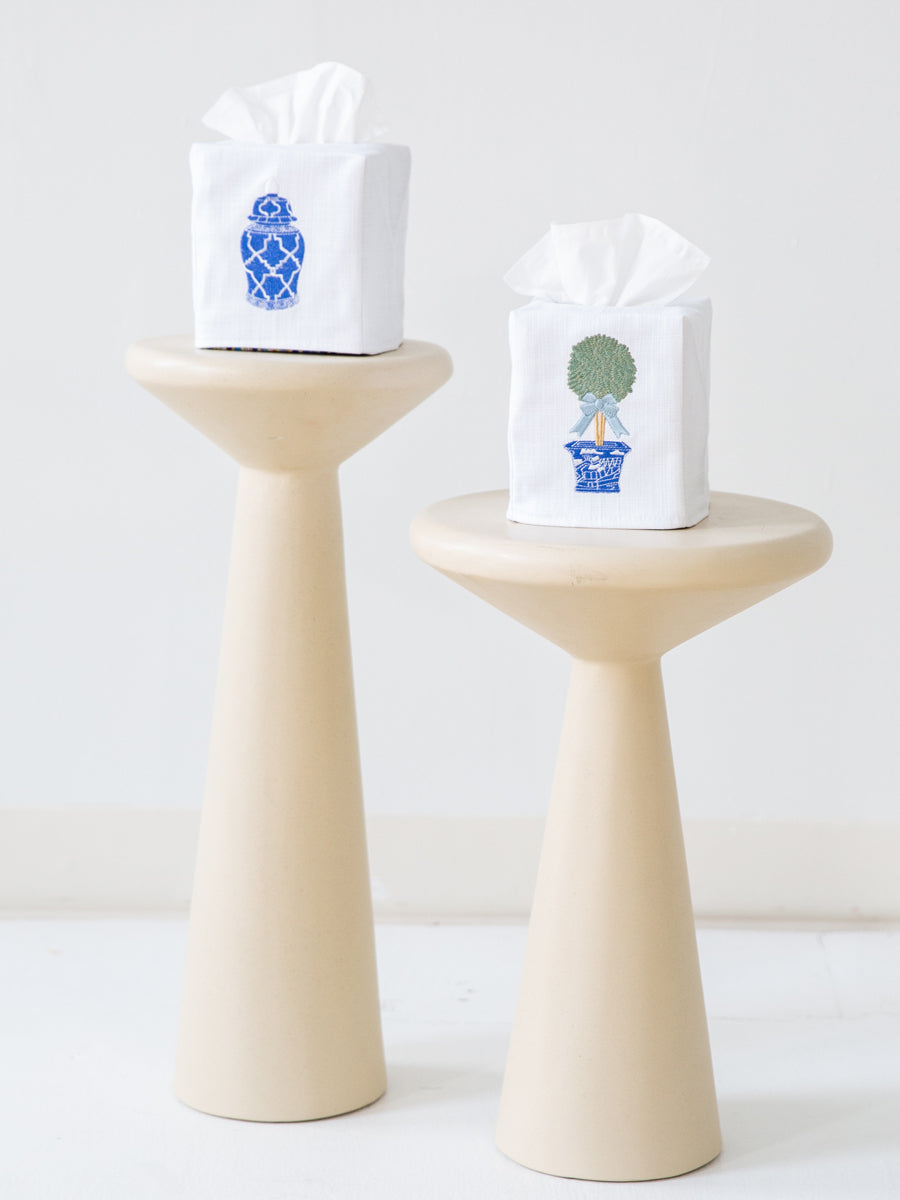 Tissue Box Cover, Ginger Jar Geometric (Blue)