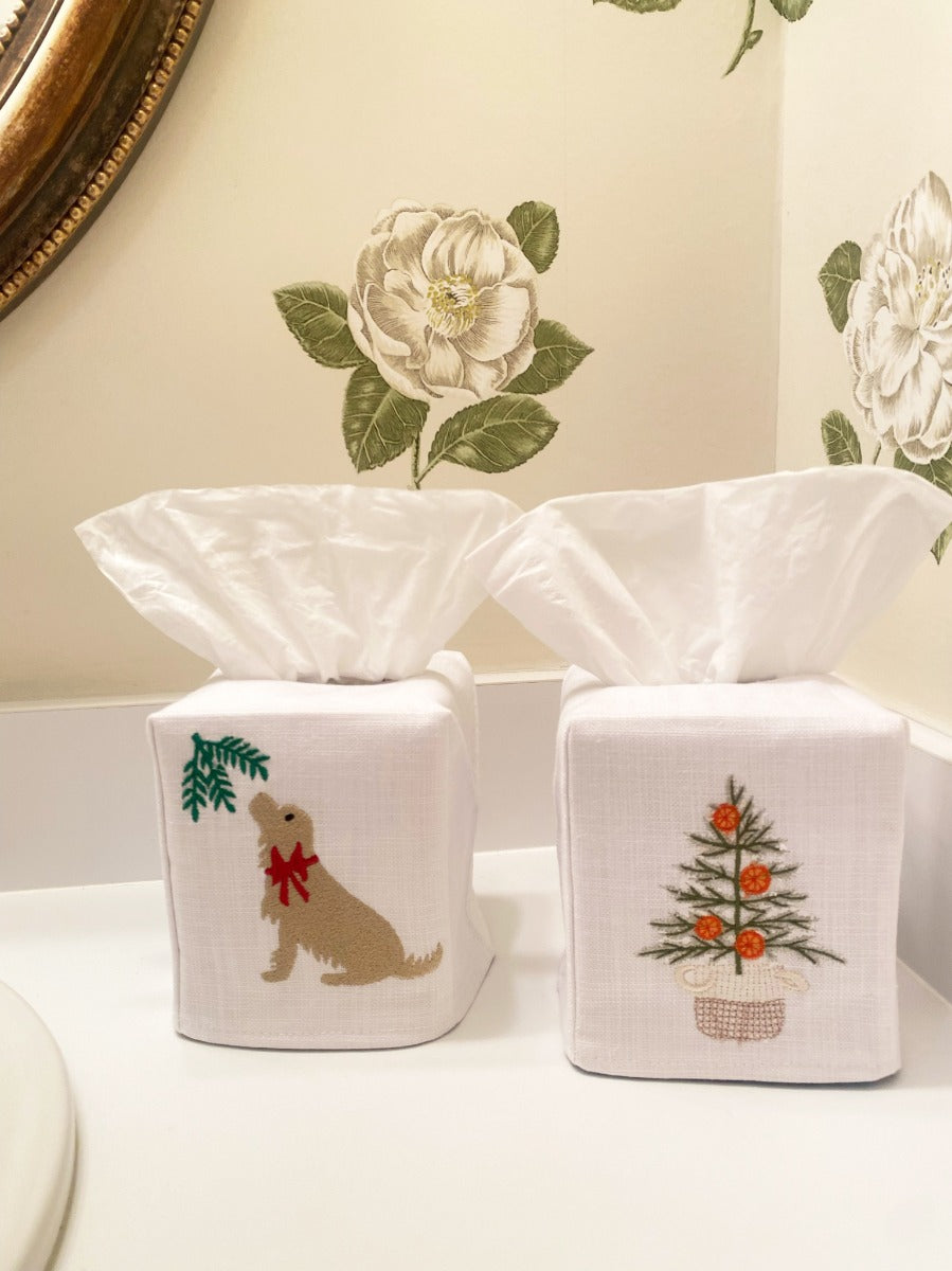 Tissue Box Cover, Holiday Yellow Lab