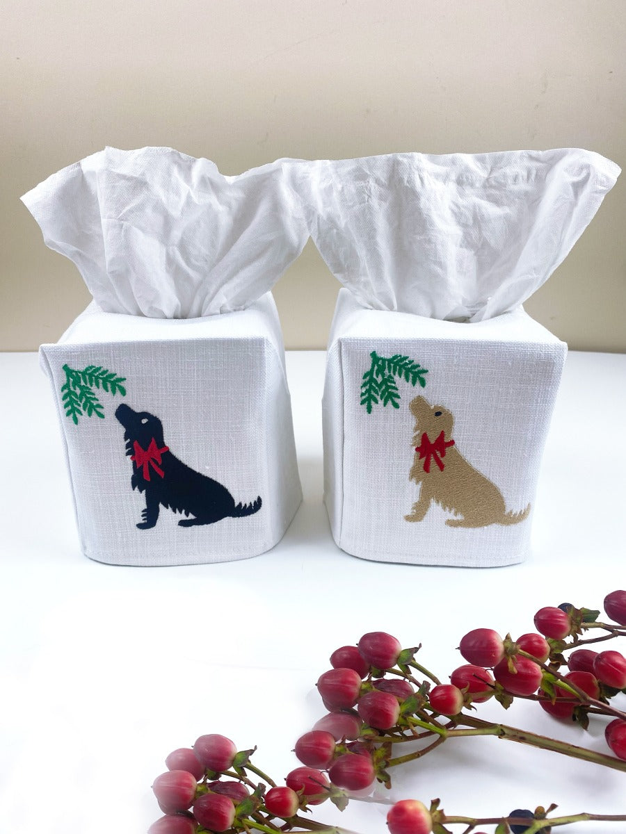 Tissue Box Cover, Holiday Black Lab