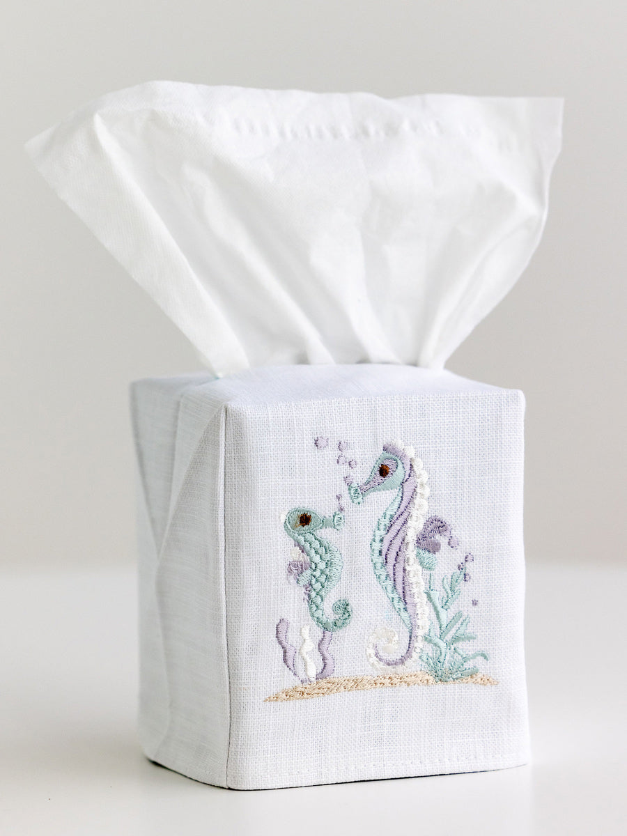Tissue Box Cover, Seahorse & Baby (Duck Egg Blue)