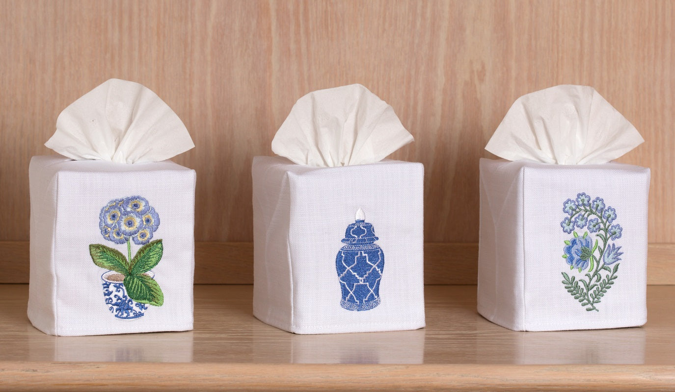 Tissue Box Cover, Potted Primrose (Blue)