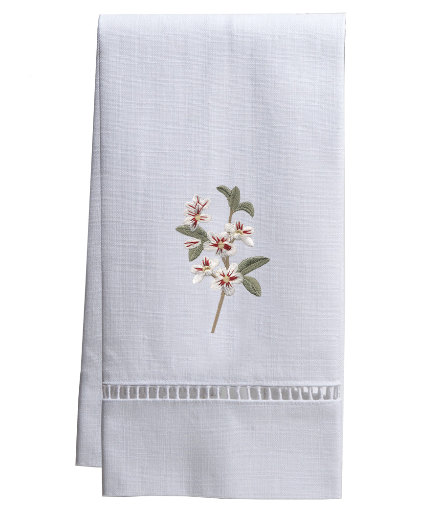 Guest Towel, White Linen/Cotton & Ladder Lace, Apple Blossom (White)