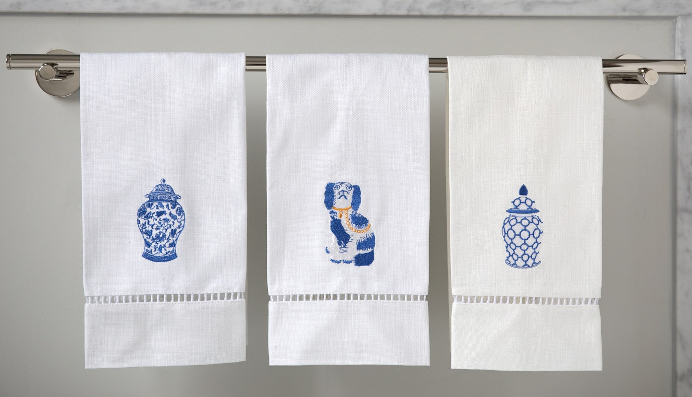 Guest Towel, White Linen/Cotton & Ladder Lace - Ginger Jar (Wide)