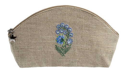 Cosmetic Bag, Natural Linen (Small), Fleur (Blue)