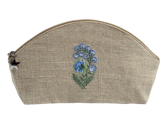 Cosmetic Bag (Small) - Natural Linen, Embroidered