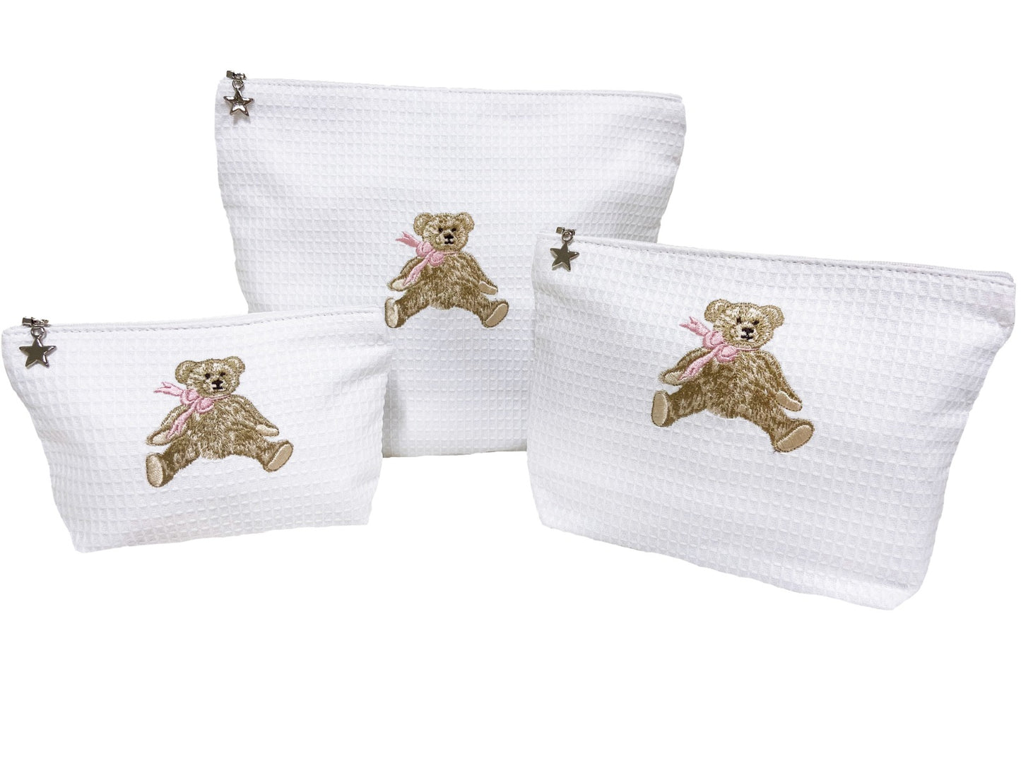 Cosmetic Bag (Small), Waffle Weave, Bow Teddy (Pink)