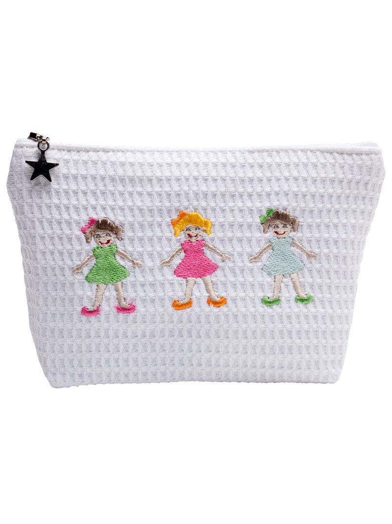 Cosmetic Bag (Small), Waffle Weave, Row of Girls