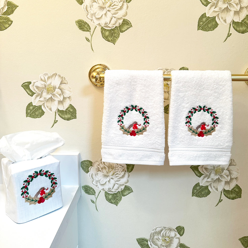 Tissue Box Cover, Christmas Robin Wreath