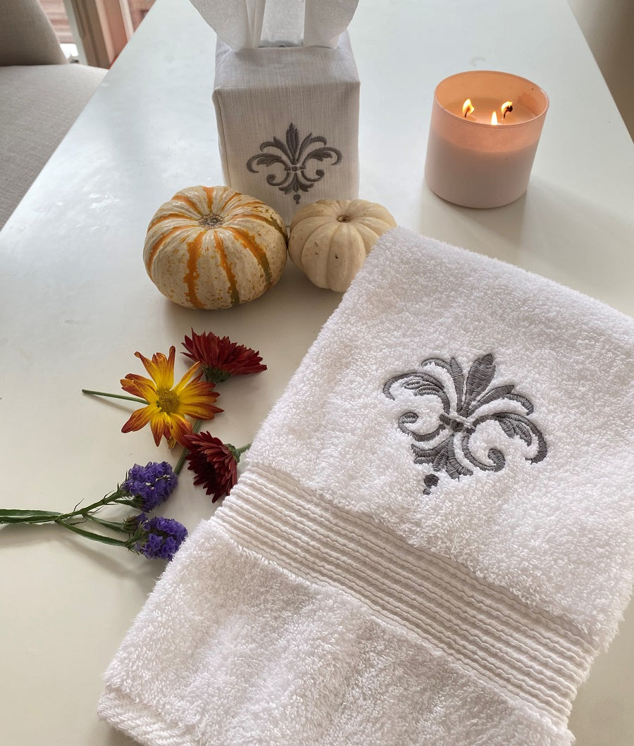 Guest Towel, Terry, Fleur de France (Pewter)