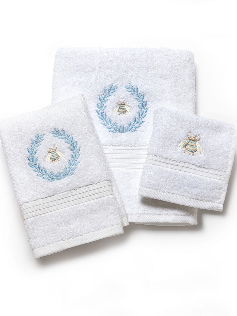 Guest Towel, Terry, Napoleon Bee Wreath (Duck Egg Blue)