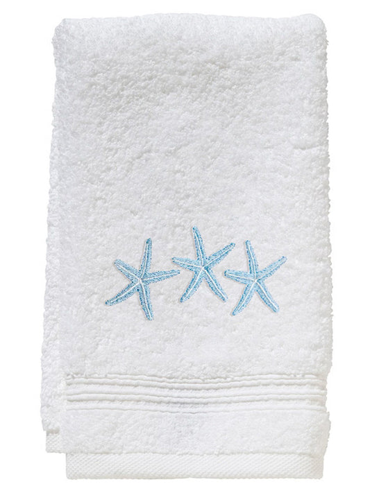 Guest Towel, Terry, Three Starfish (Duck Egg Blue)