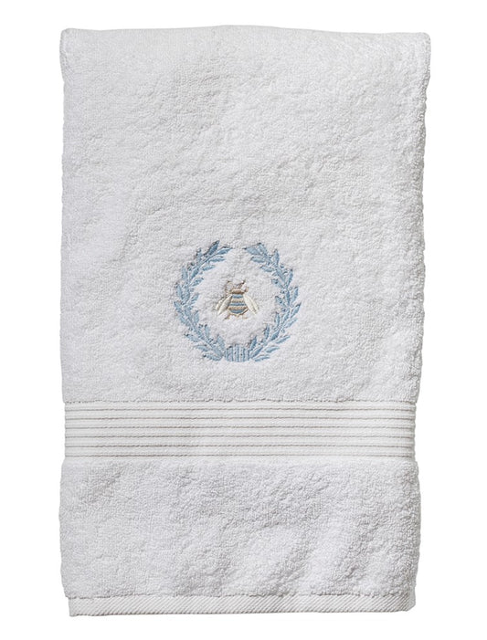 Hand Towel - White Cotton Terry, Embroidered