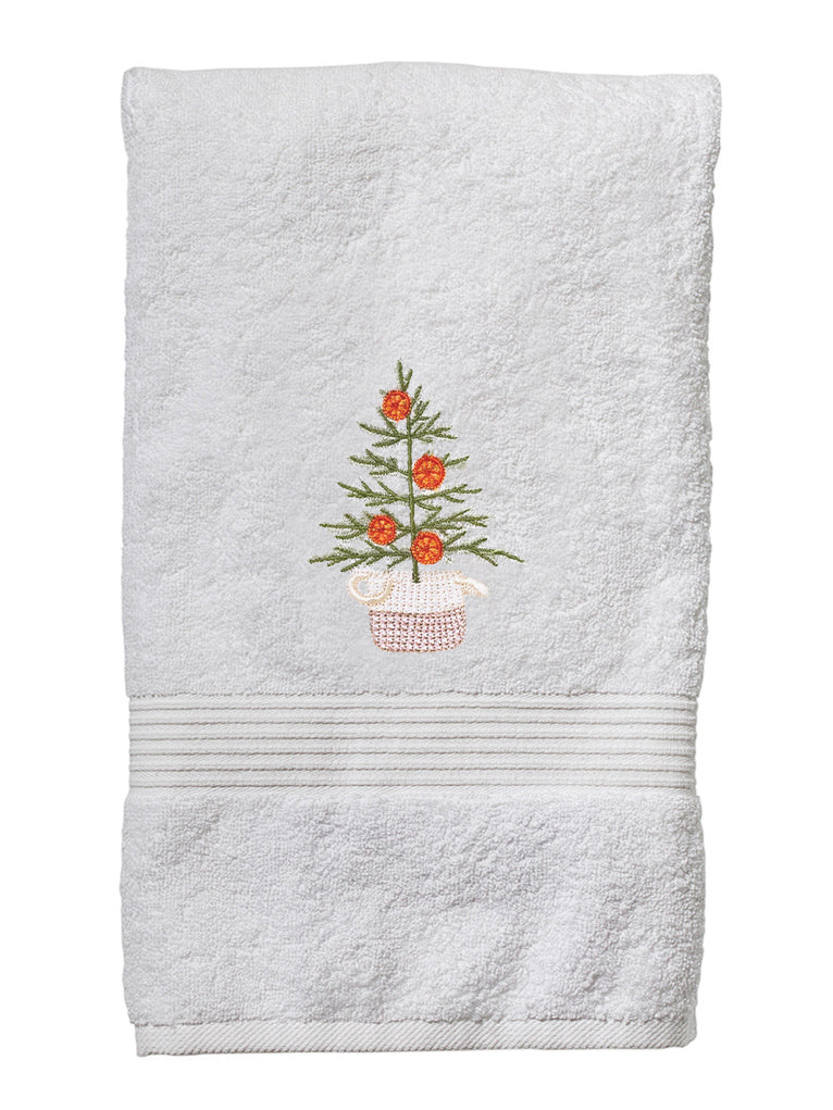 Hand Towel, Oranges for Christmas, Embroidered Waffle Weave Guest
