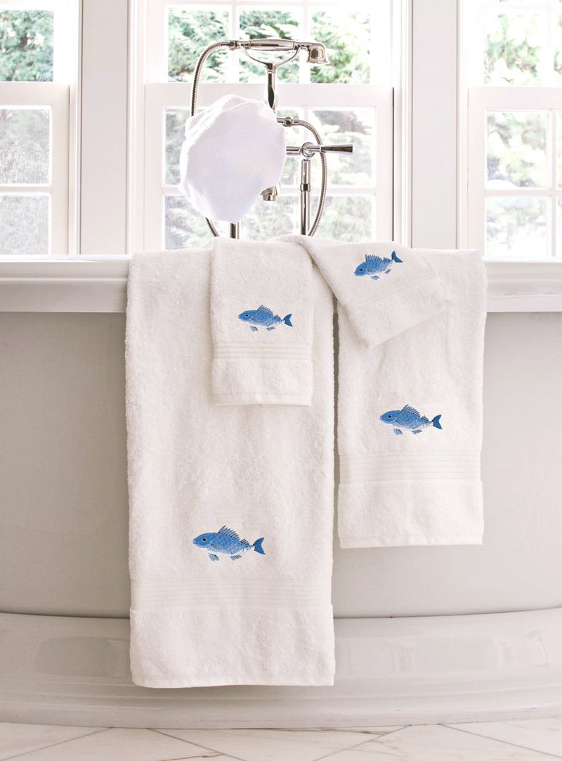 Guest Towel, Terry, Swimming Fish (Blue)