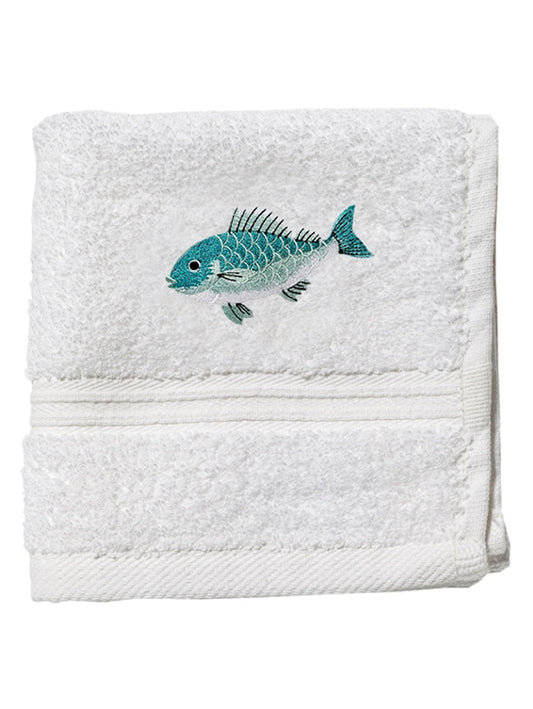 Wash Cloth, Terry, Swimming Fish (Aqua)