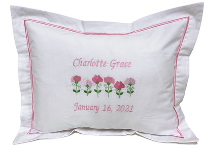 Boudoir Pillow Cover, Row of Sweet Peas (Pink)