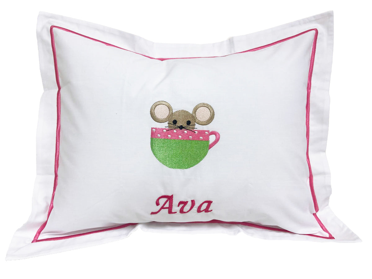 Baby Boudoir Pillow Cover, Mouse in Cup (Pink)