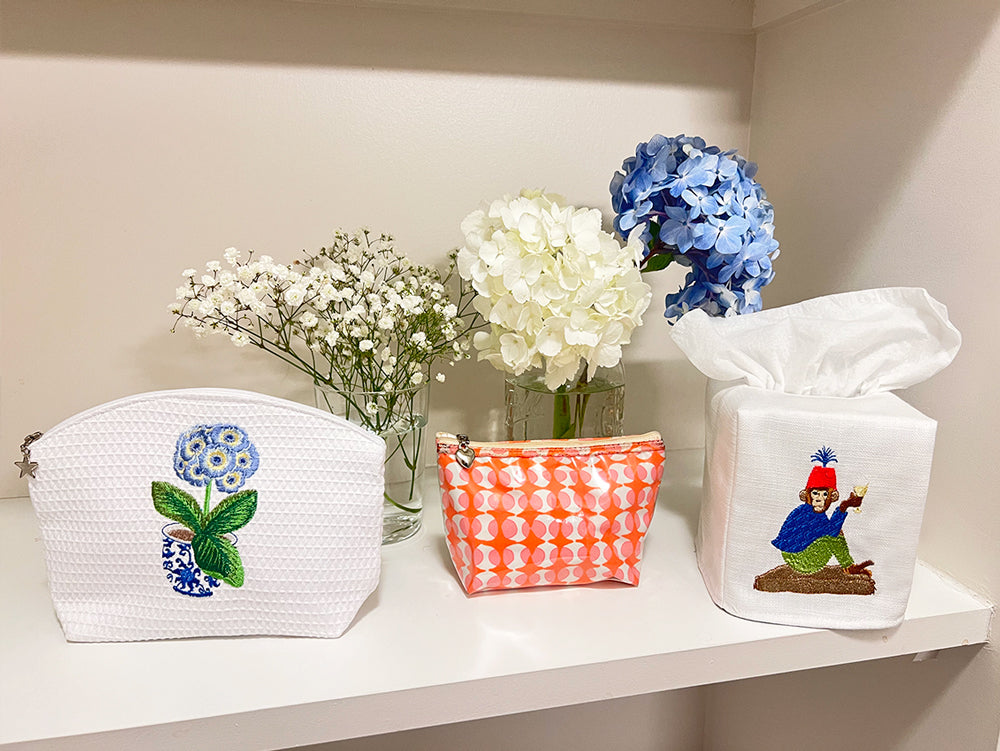 Cosmetic Bag (Medium), Potted Primrose (Blue)