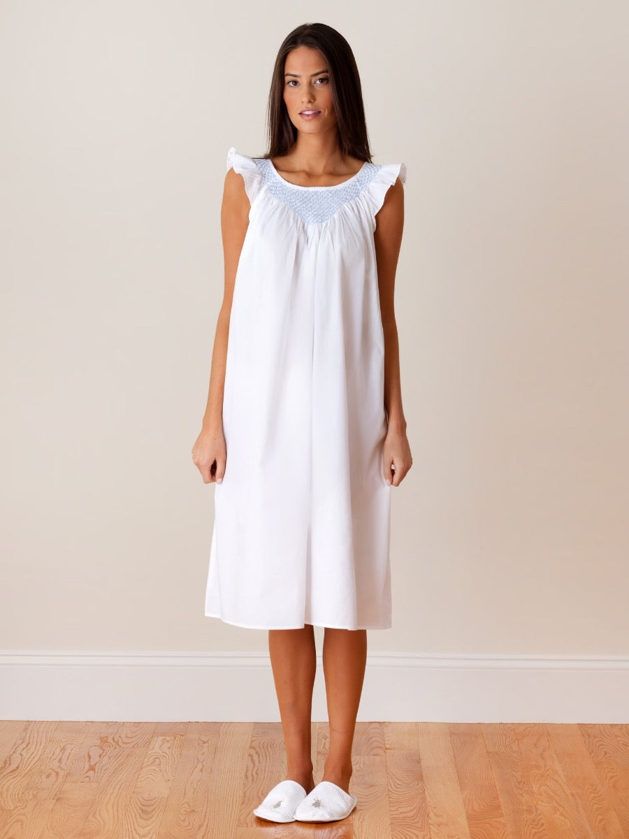 Lisa White Cotton Nightgown, Smocked