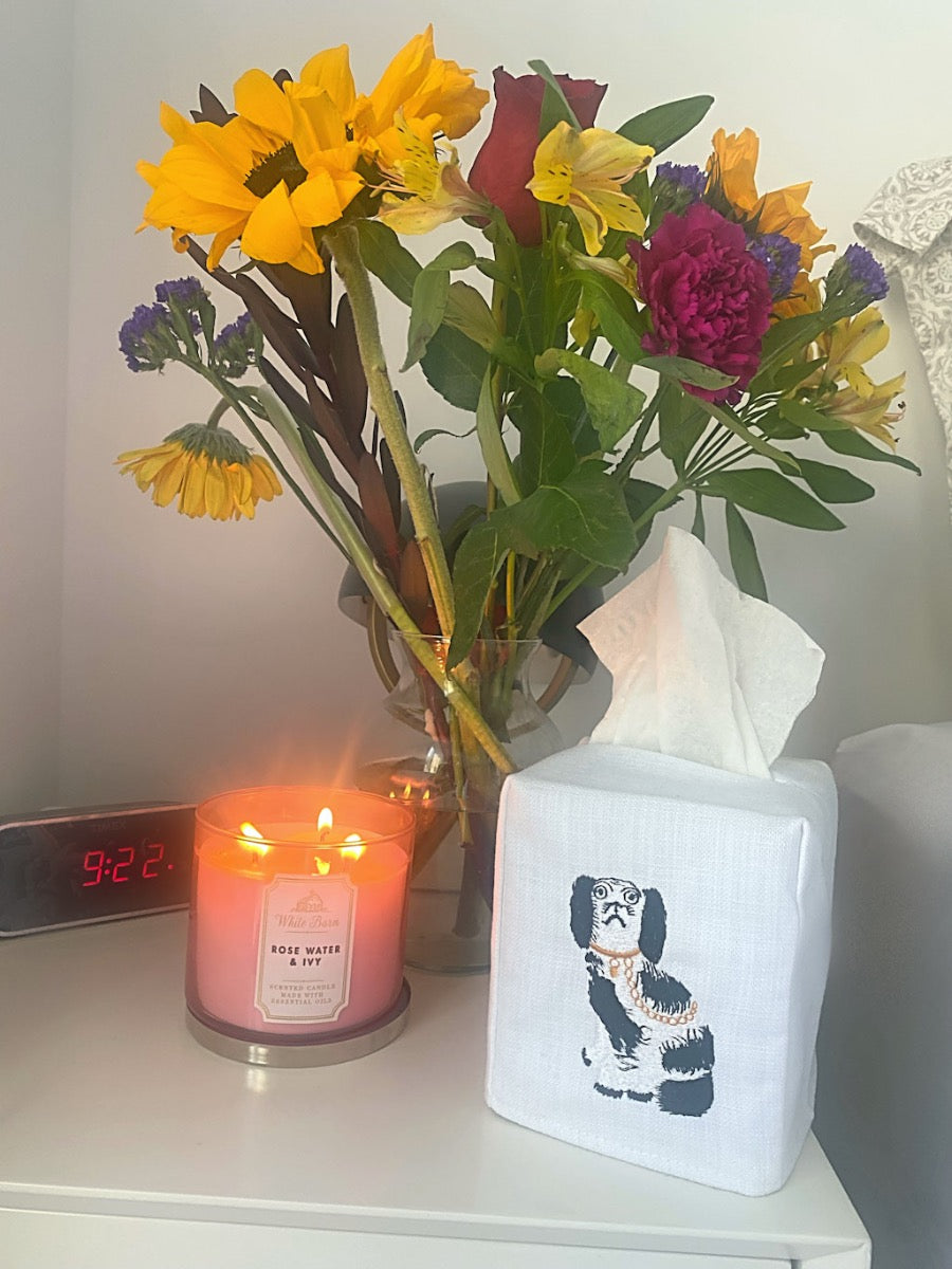 Tissue Box Cover, Staffordshire Dog (Black/White)